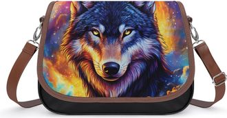 Generic Wolf Galaxy Crossbody Bag Womens Handbag PU Message Bags Shoulder Purse with Adjustable Strap