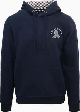 Aquascutum Mens Hooded Neck Long Sleeve Sweatshirt with Kangaroo Pocket - Navy - Size: 2X large