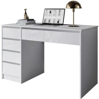 Dmora Scrivania Massico, Modulabile, 4 Cassetti, Fori Passacavi, 120x55x143h cm Bianco Bianco Lucido
