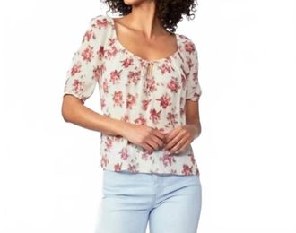 Paige Franciska Crinkle Chiffon Top In Nude Cream/cherry Red