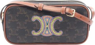 Celine Pre-owned Cross Body Bags, female, Brown, Size: ONE SIZE Pre-owned Vintage Monogrammed Canvas Shoulder Bag with Beaded Emblem