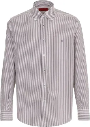 Carolina Herrera Candela Stripe Poplin Shirt - Heren - Zakelijke Overhemden - Bruin - M - Katoen - Overhemden