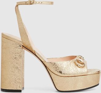 Gucci Womens Horsebit Platform Sandal, Gold, Leather