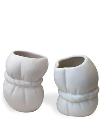 Completedworks Two Misfits rope-detailing vases (14.5cm) - unisex - ceramic - One Size - White