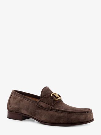 Valentino Garavani Mens Suede Loafers With Metal Vlogo Signature Grey Pelle