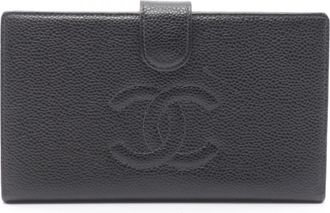 Chanel Black Grained Calfskin Long Wallet (Bi-Fold) (Pre-Owned)