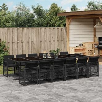 vidaXL Set Comedor De Jard&iacute;n Con Cojines 13 Pzas Rat&aacute;n Sint&eacute;tico Negro Vidaxl