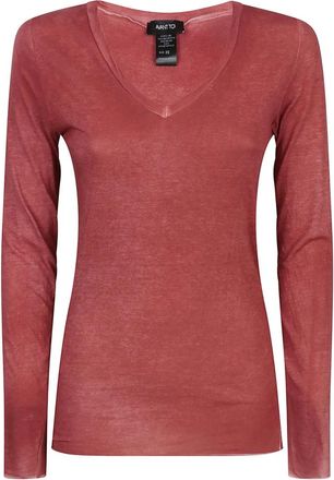 Avant Toi Long Sleeve T-Shirts, female, Red, M, Cotton T-shirts and Polos Bordeaux