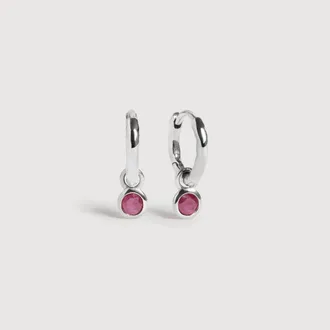 Monica Vinader Sterling Silver July Birthstone Huggie Earrings Ruby