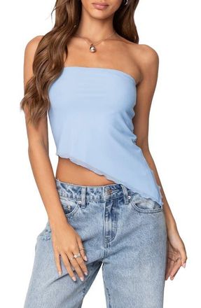 Edikted Vivi Mesh Asymmetric Tube Top in Light-Blue at Nordstrom, Size X-Large