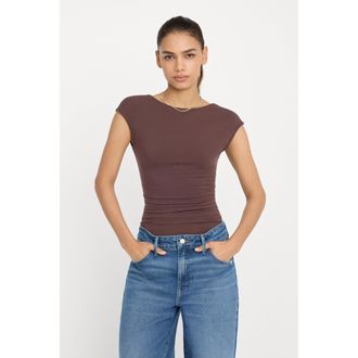 Good American Womens Super Stretch Open Back Bodysuit Suit | Bitter Cocoa, Size Medium | Good American by Khlo&Egrave; Kardashian