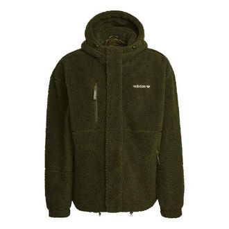 adidas Mens adidas originals Polar Fleece Wb Logo Embroidered Sports Hooded Jacket Dark Olive Green HN0389