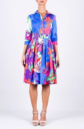 Samantha Sung Spanish Garden Pleated Shirtdress in Sky Blue at Nordstrom, Size 10