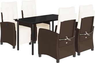 vidaXL Set Comedor De Jard&iacute;n 5 Piezas Y Cojines Rat&aacute;n Sint&eacute;tico Marr&oacute;n Vidaxl