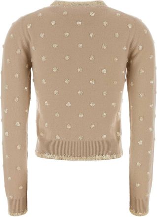 Miu Miu Womens Embroidered Cashmere Cardigan Beige