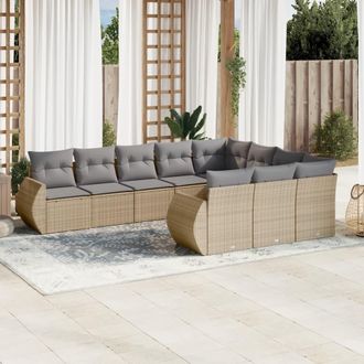 vidaXL Juego De Sof&aacute;s Jard&iacute;n Con Cojines Beige 10 Pzas Rat&aacute;n Sint&eacute;tico Vidaxl