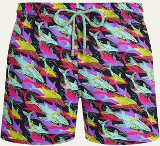 Vilebrequin Mens Offset Whale-Print Swim Trunks