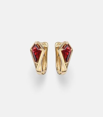 Stone and Strand Kite 14kt gold huggie earrings with garnet