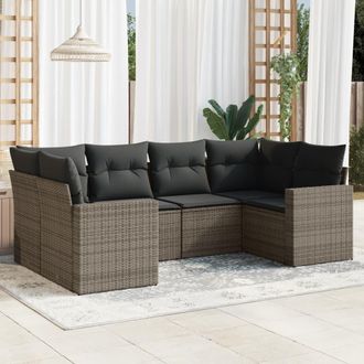 vidaXL Vidaxl - Set De Muebles De Jard&iacute;n 6 Pzas Y Cojines Rat&aacute;n Sint&eacute;tico Gris