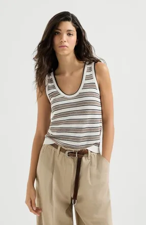Brunello Cucinelli Cotton knit top with sparkling stripes in Panama at Nordstrom, Size Xx-Large