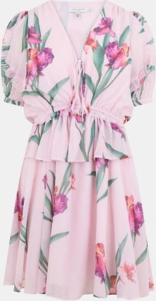 Ted Baker Womens Woven V-Neck Mini A-Line Dress in Lt-Pnk - Pink - Size 10 UK