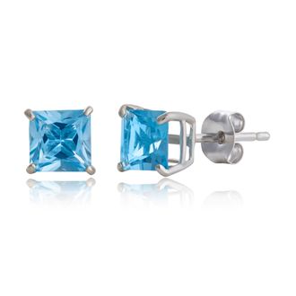 MAX + STONE 10k Yellow or White Gold 5mm Princess Cut Gemstone Stud Earrings