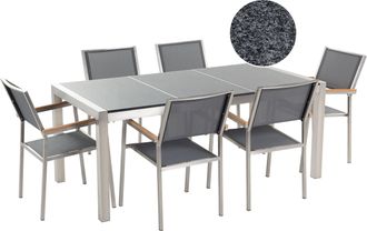 Beliani Conjunto De Comedor De Jard&iacute;n Gris Con Mesa 180 X 90 Cm De Granito Gris 6 Sillas Grosseto