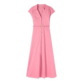 Oltre Vestido camisero en popel&iacute;n con cintur&oacute;n - Dresses - Mujer - Rosa - 4XL