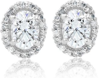 Pompeii3 1/2Ct TW Oval Shape Halo Diamond Studs 10k White or Yellow Gold Earrings