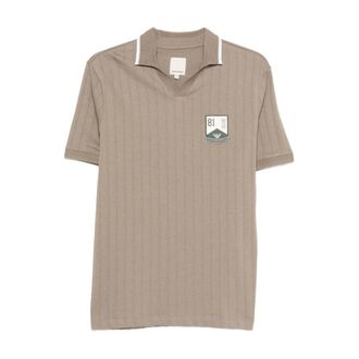 Emporio Armani Ribbed Knit Polo Shirt met Crest Detail - Heren - Polos - Bruin - 2XL - Katoen - Tops