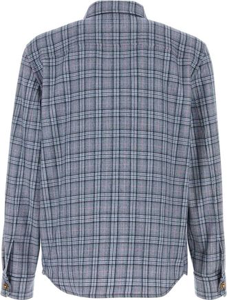 Versace Mens Embroidered Wool Shirt Midnightbluepeonyradiantpink Exterior: Virgin Camicie