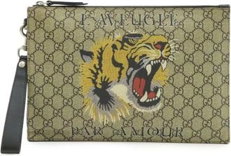 Gucci Pre-owned Clutches, male, Beige, Size: ONE SIZE Pre-owned GG Supreme PVC Clutch Bag