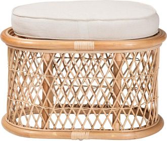 Baxton Studio Ladonna Bohemian Rattan Ottoman Footstool