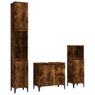 Berkfield Home 3 Piece Bathroom Cabinet Set Smoked Oak Engineered Wood in Brown
