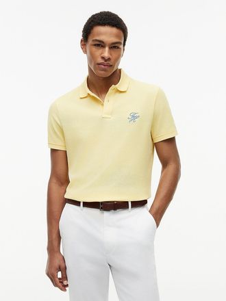 Tommy Hilfiger Mens Regular Fit Script Monogram Pique Polo - Yellow - L