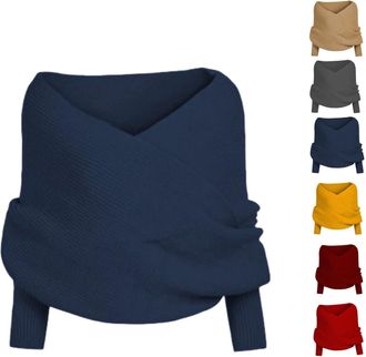 Generic Knitted Scarf with Sleeves for Women,Knitted Sweater Scarf with Sleeves,Fall Winter Warm Scarf Wrap Shawl Scarves (Navy blue,One size)