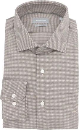 Michael Kors Slim Fit Performance Knit Shirt - Heren - Zakelijke Overhemden - Bruin - 2XL - Leer - Overhemden