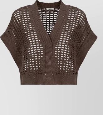 PESERICO v neck sweater cut out pattern paillettes