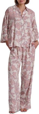 Splendid Button-Up Shirt & Pants Pajamas in Pink Chalk Floral at Nordstrom, Size X-Large