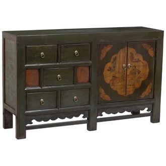 Wanderlust Deco Aparador de madera negro pintado artesanal 143x39x87h cm