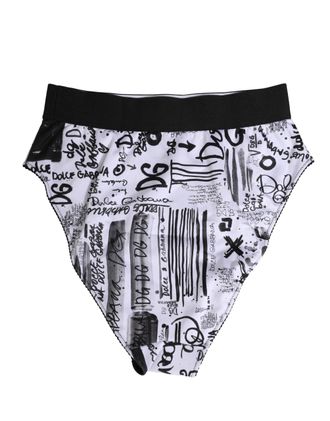 Dolce & Gabbana Womens Black White Graphic Logo High Brief Underwear And Nylon Elastane Polyester Clothing