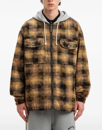 Palm Angels Mens Curved Logo Check Overshirt Jacket Brown Clothing > Coats &