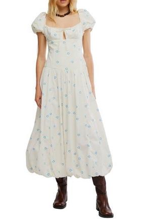 Free People Bali Sprinkled Heart Puff Sleeve Cotton Maxi Dress in Tofu Combo at Nordstrom Rack, Size 10