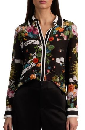 Alice & Olivia Willa Printed Silk Button-Up Shirt in Solar Strength Black at Nordstrom, Size X-Small