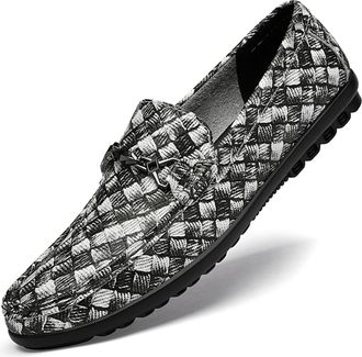 Generic Mens Leather Loafers Slip-On Casual Driving Flat Walking Moccasin Business Boat Shoes Fashion Slipper Wedding (Black,8.5)