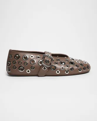 Alaia Grommet Leather Ballet Flats