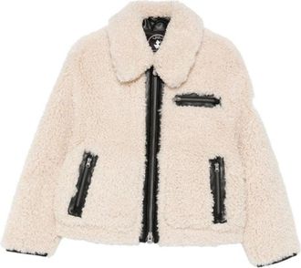 Save The Duck Cropped Beige Jacket With Plush Texture