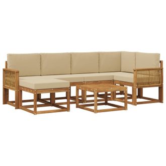 vidaXL Conjunto De Sof&aacute;s De Exterior Con Coj&iacute;n 7 Pcs Natural Y Beige Vidaxl
