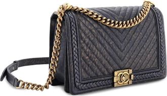 Chanel Braided Boy Flap Bag Patinated Chevron Caviar New Medium shoulder bag - Blauw