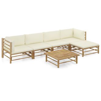 vidaXL Set De Muebles De Jard&iacute;n 6 Piezas Bamb&uacute; Y Cojines Blanco Crema Vidaxl